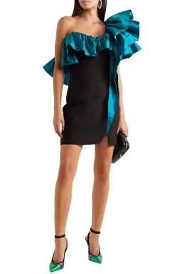 Rasario Mini Dress with Teal Ruffle Blue Size AU 6 for rent on The Volte - image 1