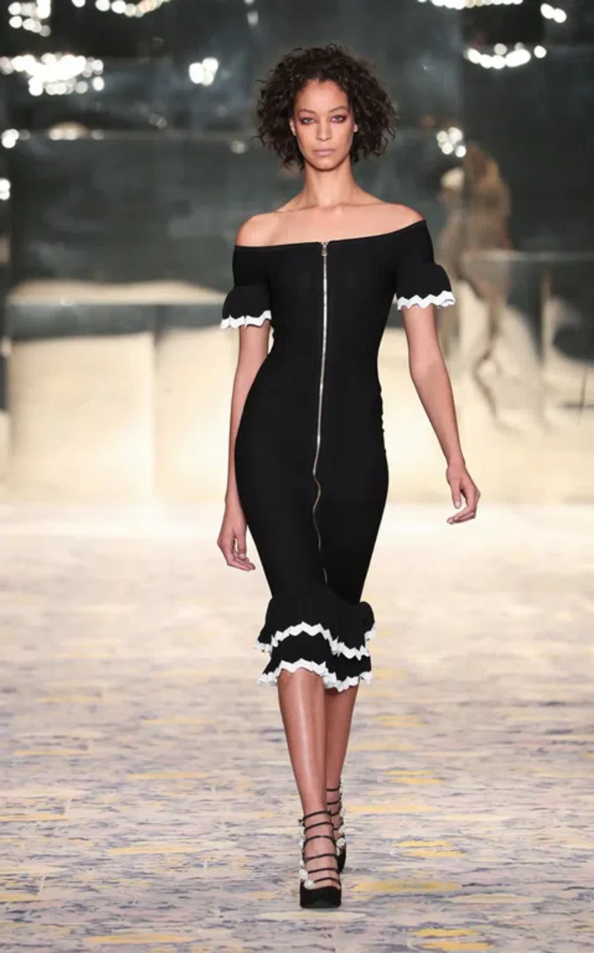Alice McCall Black and White Ribbed midi Dress Black Size AU 6 for rent on The Volte - main image