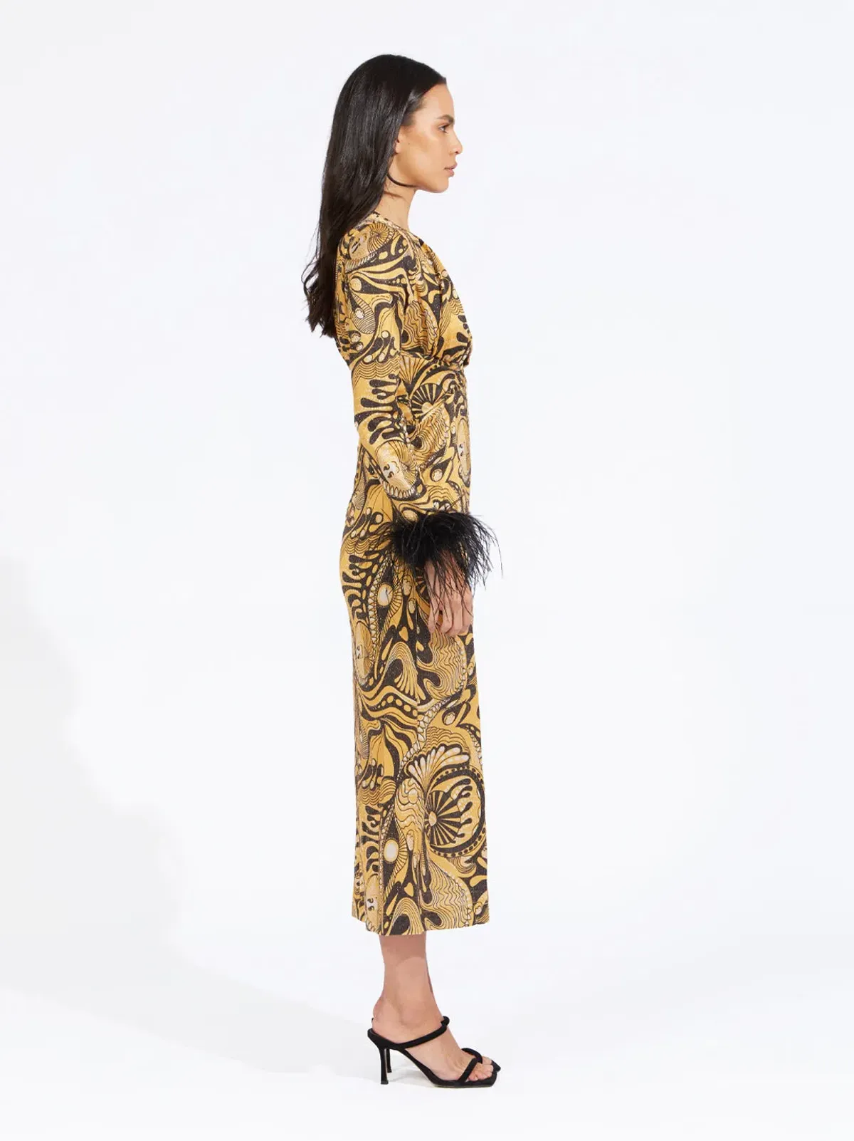 Alice McCall Gold Dust Feather Midi Dress Gold Size 10 /AU 14 - Image 3