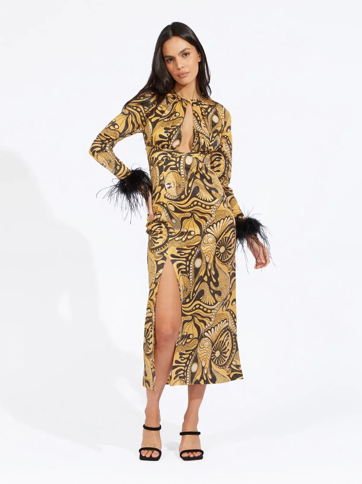 Alice McCall Gold Dust Feather Midi Dress Gold Size 4 /AU 8 - Image 2