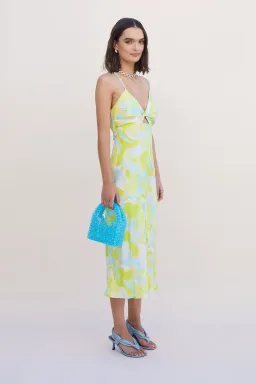 SUBOO SPLASH PRINT KALEIDOSCOPE TWIST FRONT SLIP DRESS - SIZE S (RRP $279) for rent on The Volte - image 2