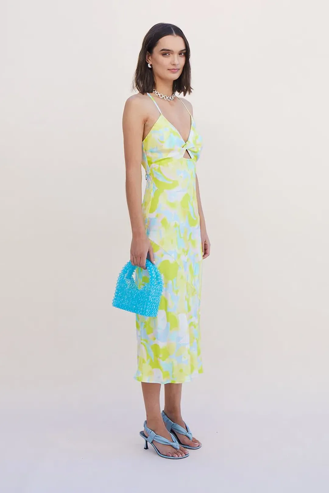 SUBOO SPLASH PRINT KALEIDOSCOPE TWIST FRONT SLIP DRESS - SIZE L (RRP $279) for rent on The Volte - main image