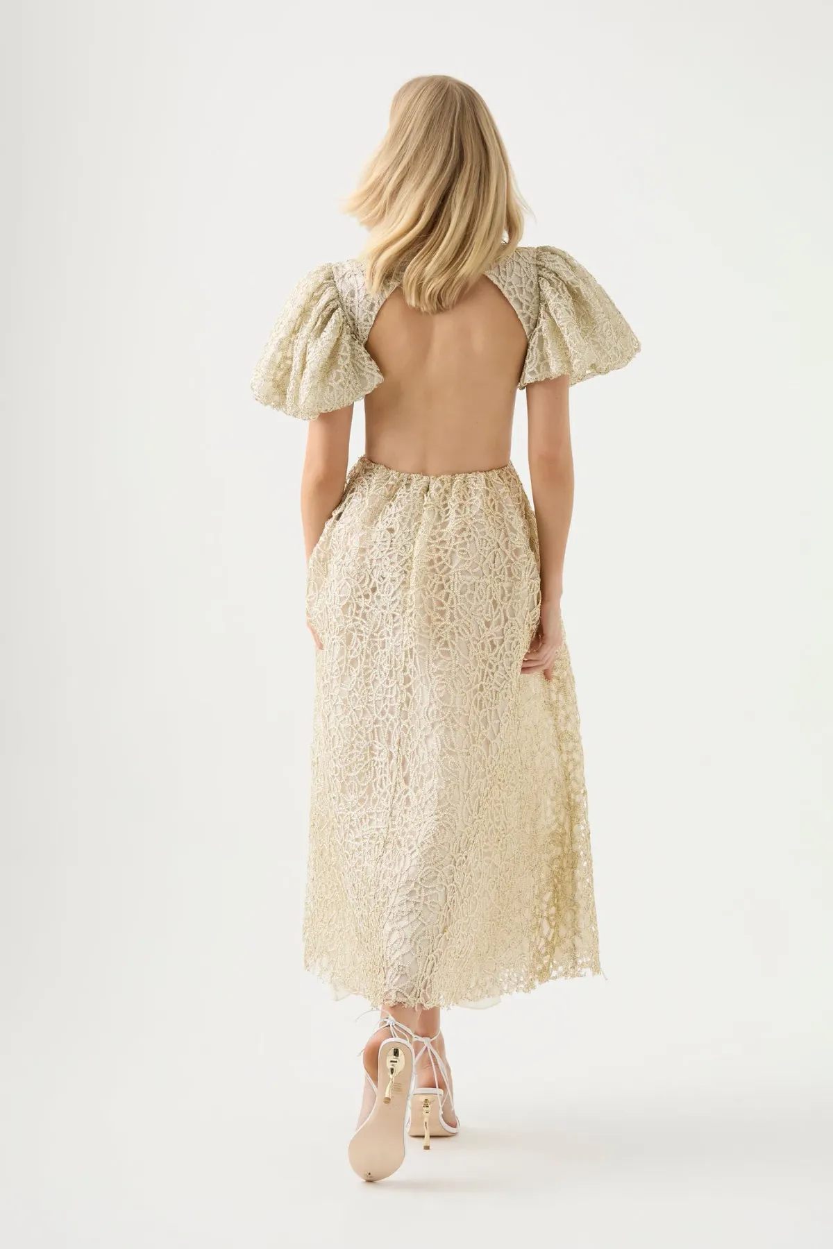 Aje Patina Lace Midi Dress Ivory Size 8 / S - Image 3