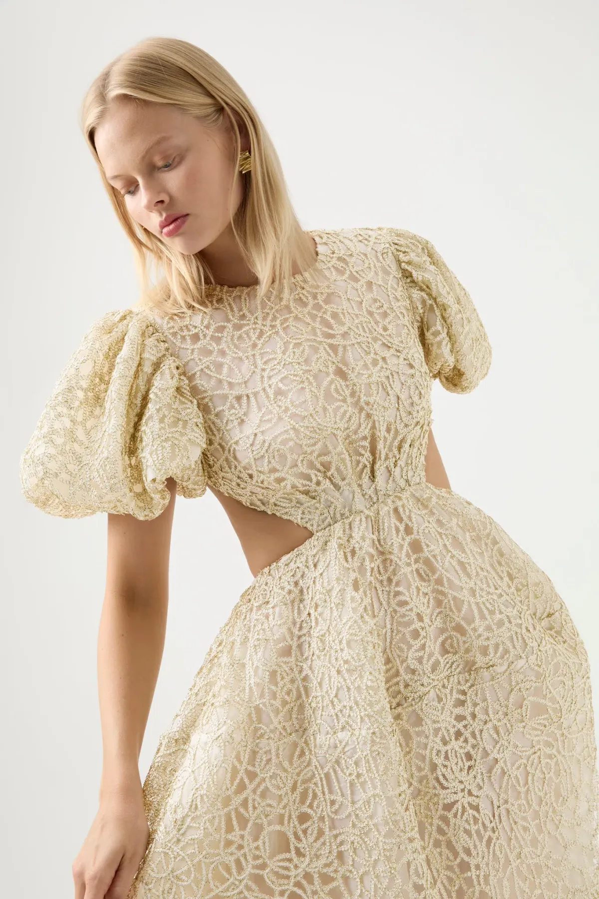 Aje Patina Lace Midi Dress Ivory Size 8 / S - Image 4