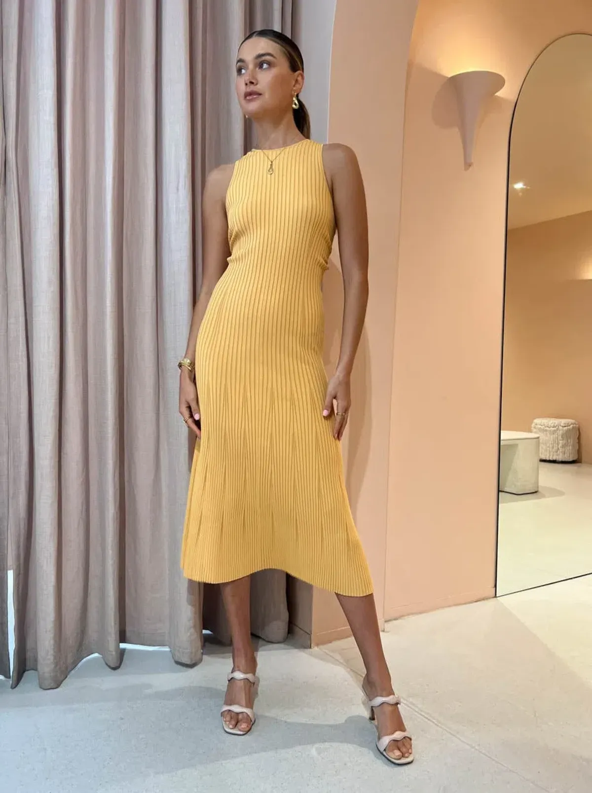 Clea Alina Rib Knit Dress in Mango Size S/ AU 8 - Image 2