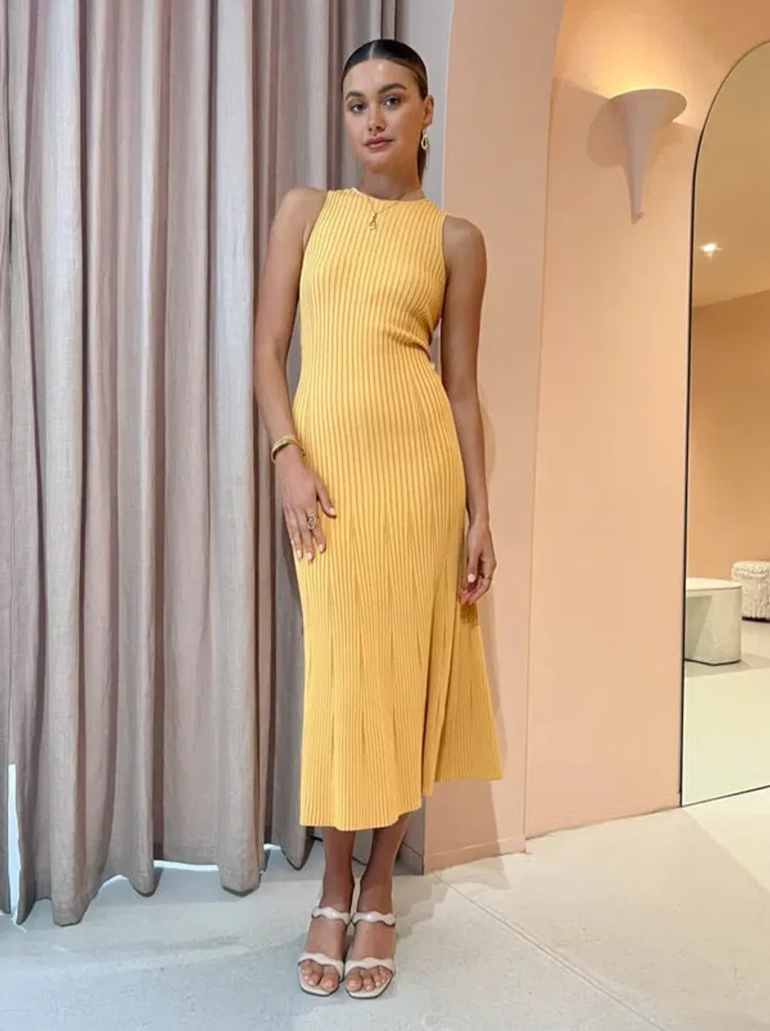 Clea Alina Rib Knit Dress in Mango Size S/ AU 8 for rent on The Volte - main image