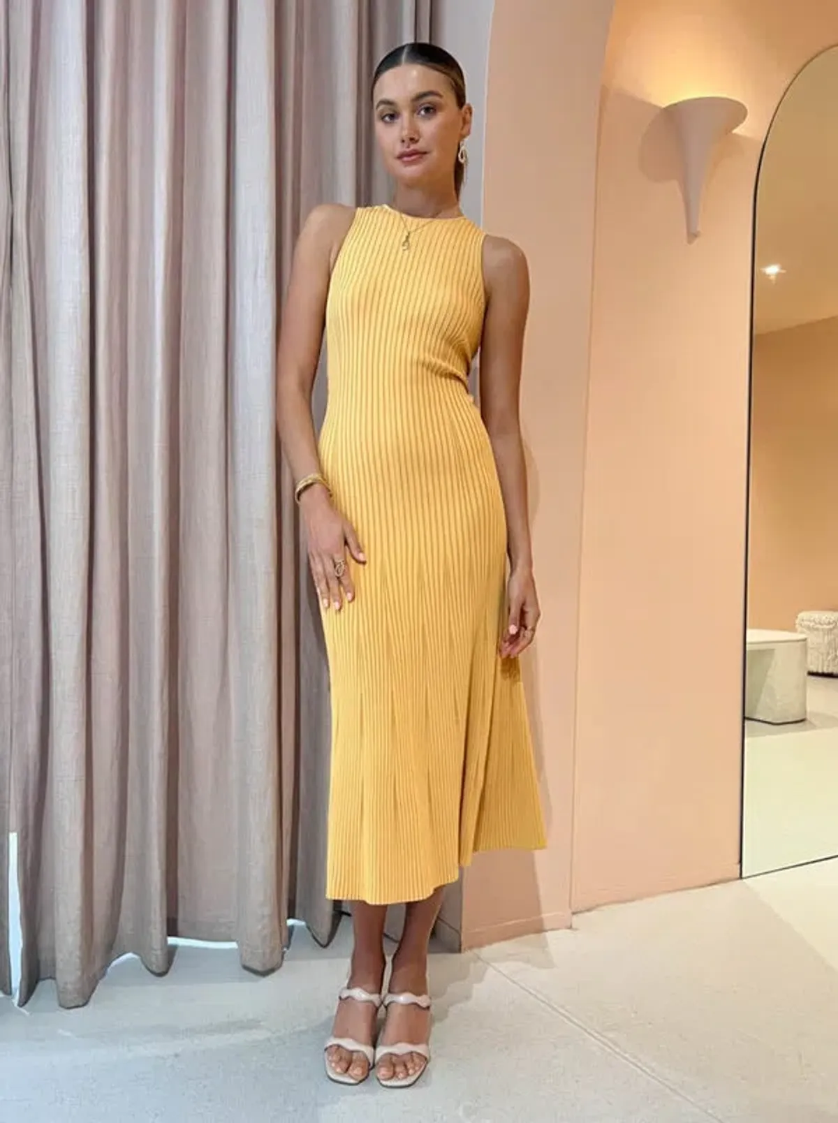 Clea Alina Rib Knit Dress in Mango Size S/ AU 8 for rent on The Volte - main image