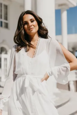 Le Rose Ruby Lace Trim Georgette Maxi Dress with Slip White Size XS/ AU 6 for rent on The Volte - image 4