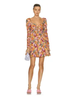 Zimmermann Violet Twist Front Mini Dress Mustard Multi Floral Size 1/Au 10 for rent on The Volte - image 1