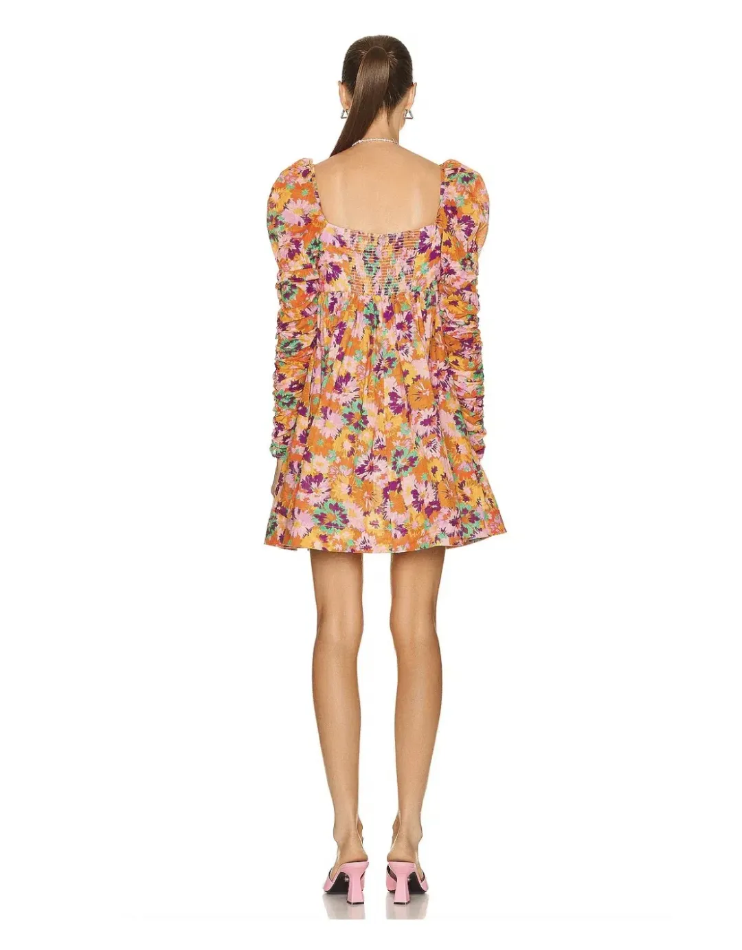 Zimmermann Violet Twist Front Mini Dress Mustard Multi Floral Size 1/Au 10 for rent on The Volte - main image