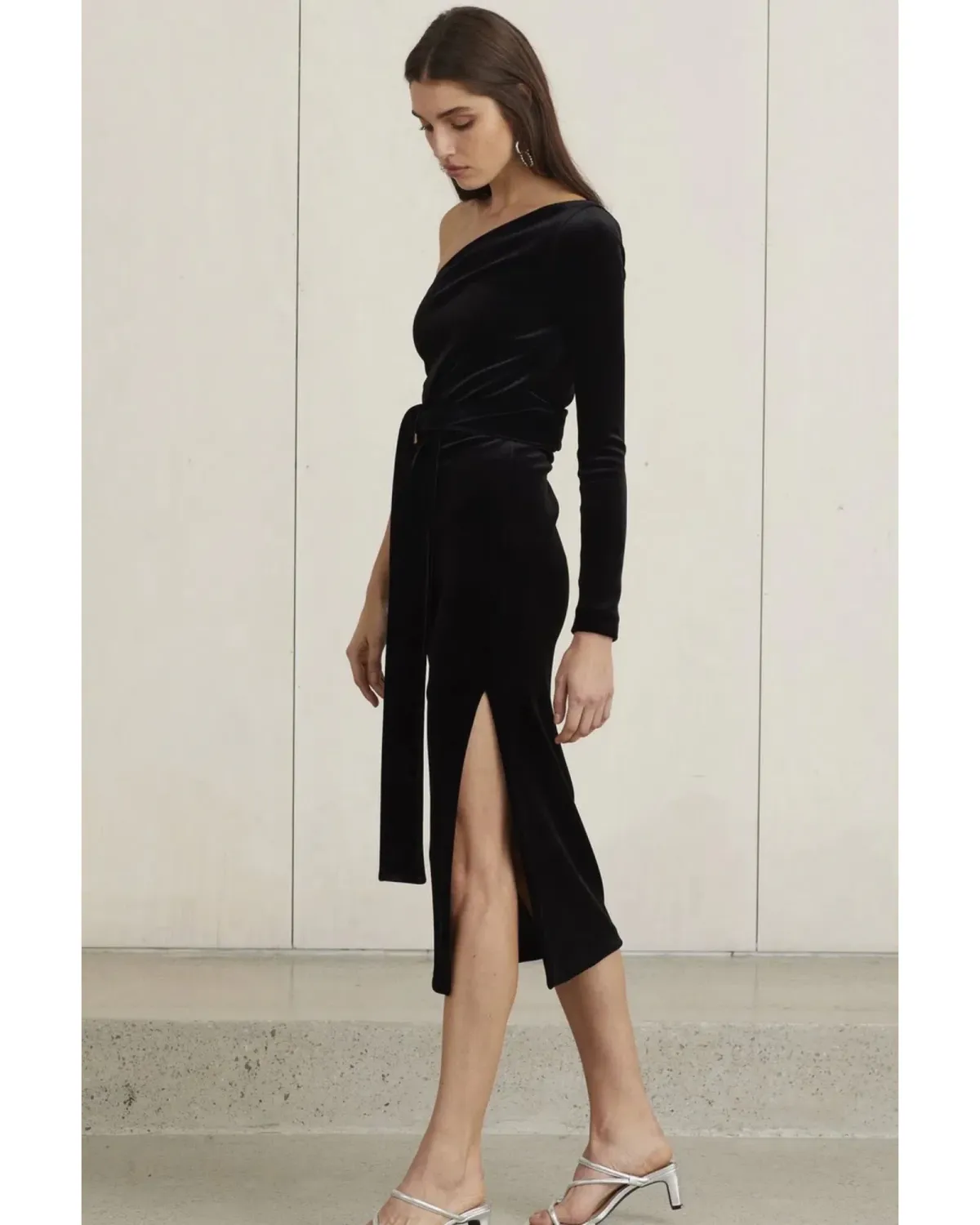 Bec & Bridge Velours One Shoulder Dress Black Size AU 8 - Image 2