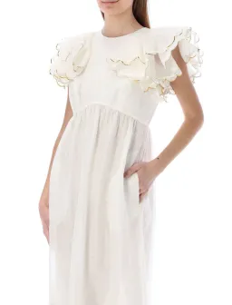 Zimmermann Dancer Scalloped Midi Dress in Ivory Size 0/AU 8 for rent on The Volte - image 2
