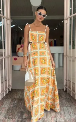 By Nicola Lemonade Tie Maxi Dress in Orange Mosaic Size AU 10 for rent on The Volte - image 3