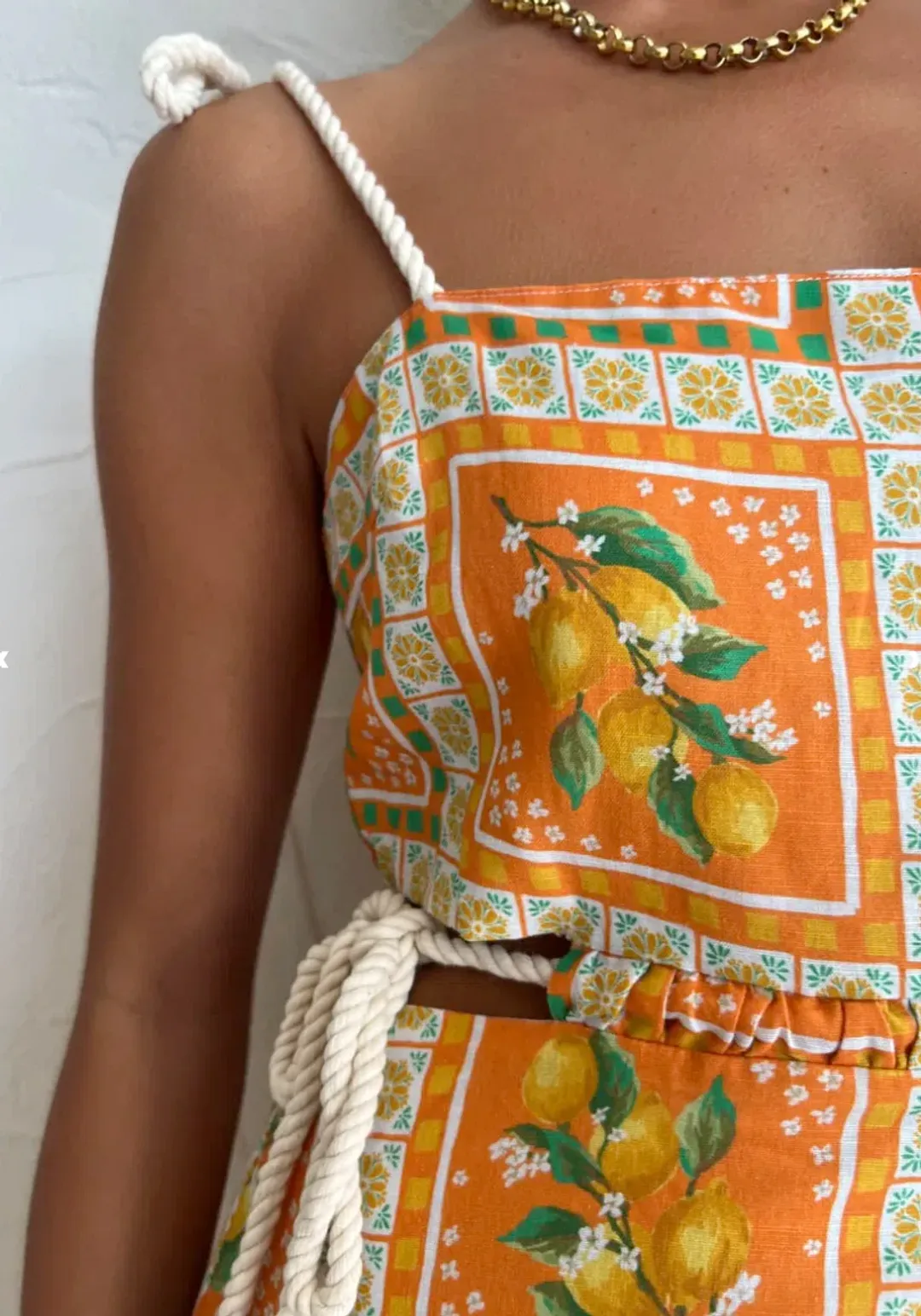 By Nicola Lemonade Tie Maxi Dress in Orange Mosaic Size AU 10 for rent on The Volte - main image
