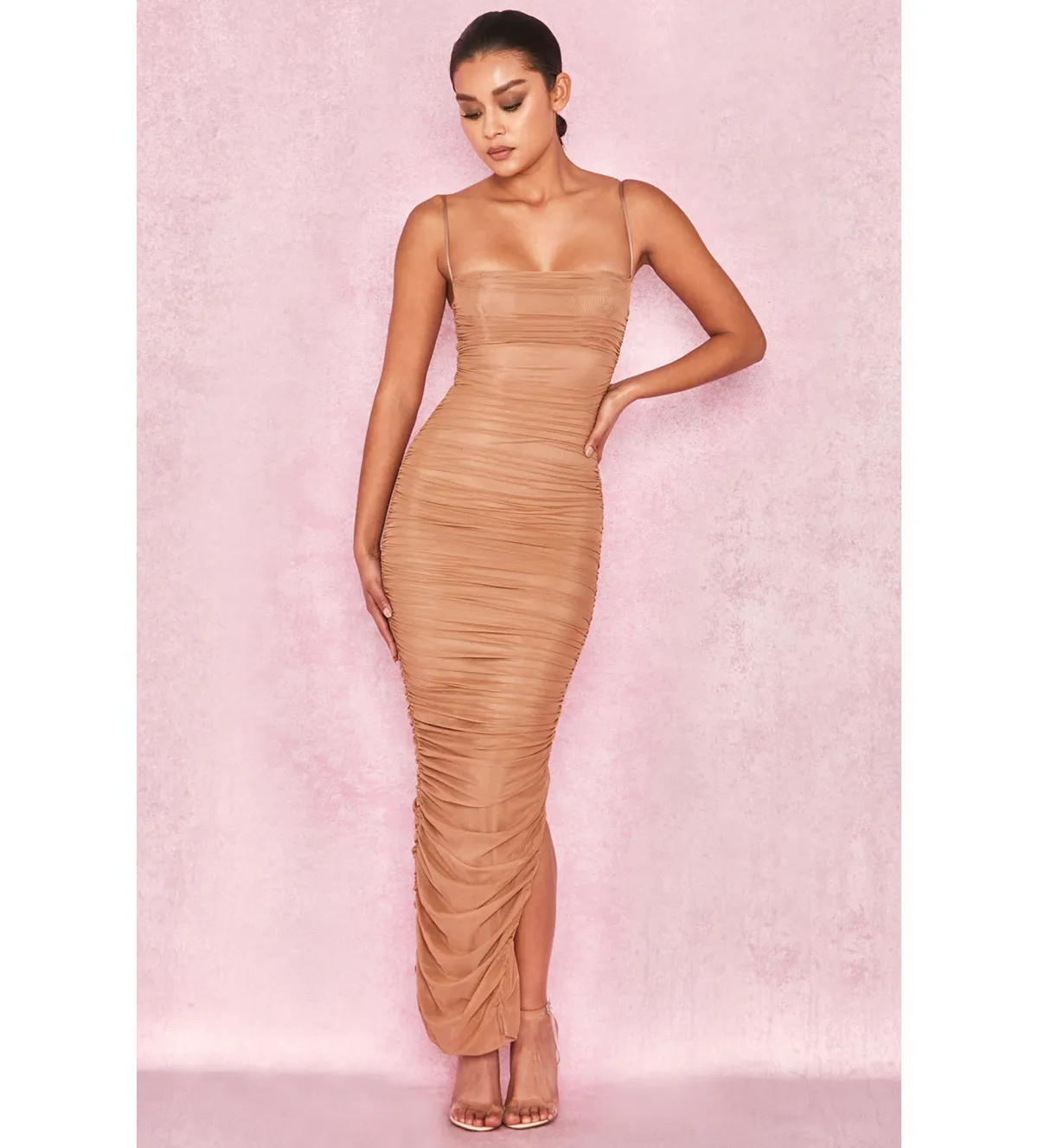 House of CB Fornarina Organza Mesh Maxi Dress Tan Size XS / Au 6 for rent on The Volte - main image