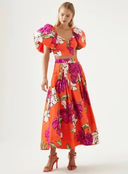 Aje Marcel Puff Sleeve Bodice & Lewis Tuck Detail Midi Skirt Set Floral Size 12 / L for rent on The Volte - image 1