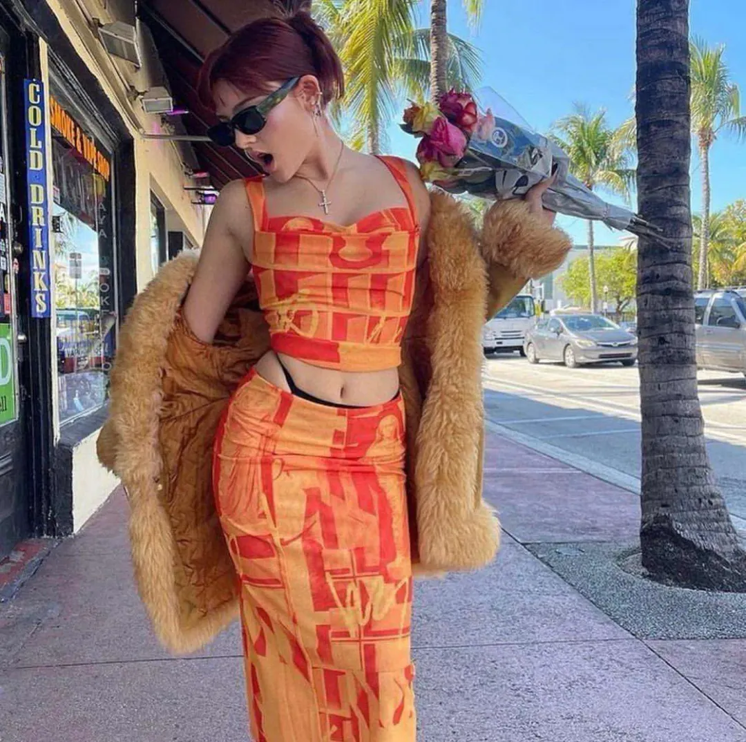 Miaou Imogene Corset and Moni Skirt Set Orange Size M / Au 10 for rent on The Volte - main image