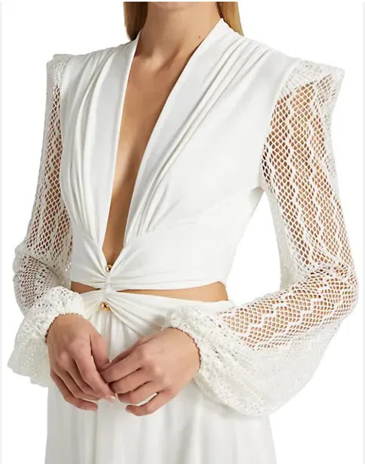 PatBO Plunge Lace Sleeve Maxi Dress White Size M / Au 10 - Image 4