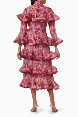 Zimmermann Kaleidoscope Frill Midi Dress Garnet Kaleidoscope Size 0 / Au 8 for rent on The Volte - image 2