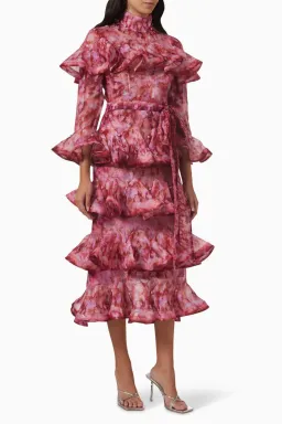Zimmermann Kaleidoscope Frill Midi Dress Garnet Kaleidoscope Size 0 / Au 8 for rent on The Volte - image 1