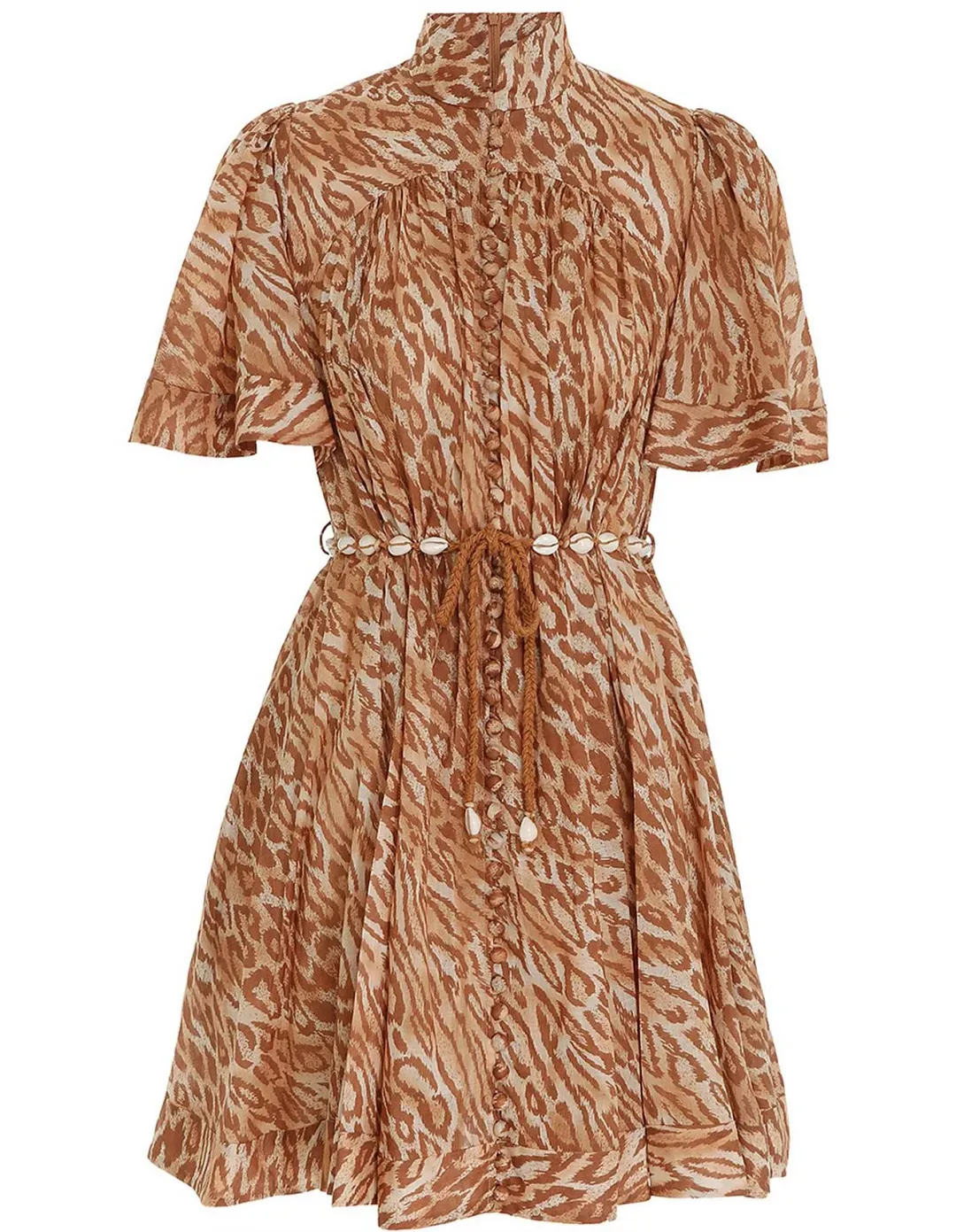 Zimmermann Tropicana Flutter Sleeve Mini Dress Brown Size 1 / AU 10 for rent on The Volte - main image