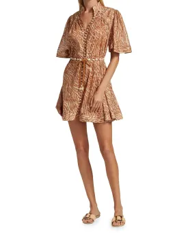 Zimmermann Tropicana Flutter Sleeve Mini Dress Brown Size 1 / AU 10 for rent on The Volte - image 1