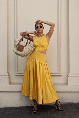 Aje Cascade Cut Out Dress Yellow Size 8 for rent on The Volte - image 1