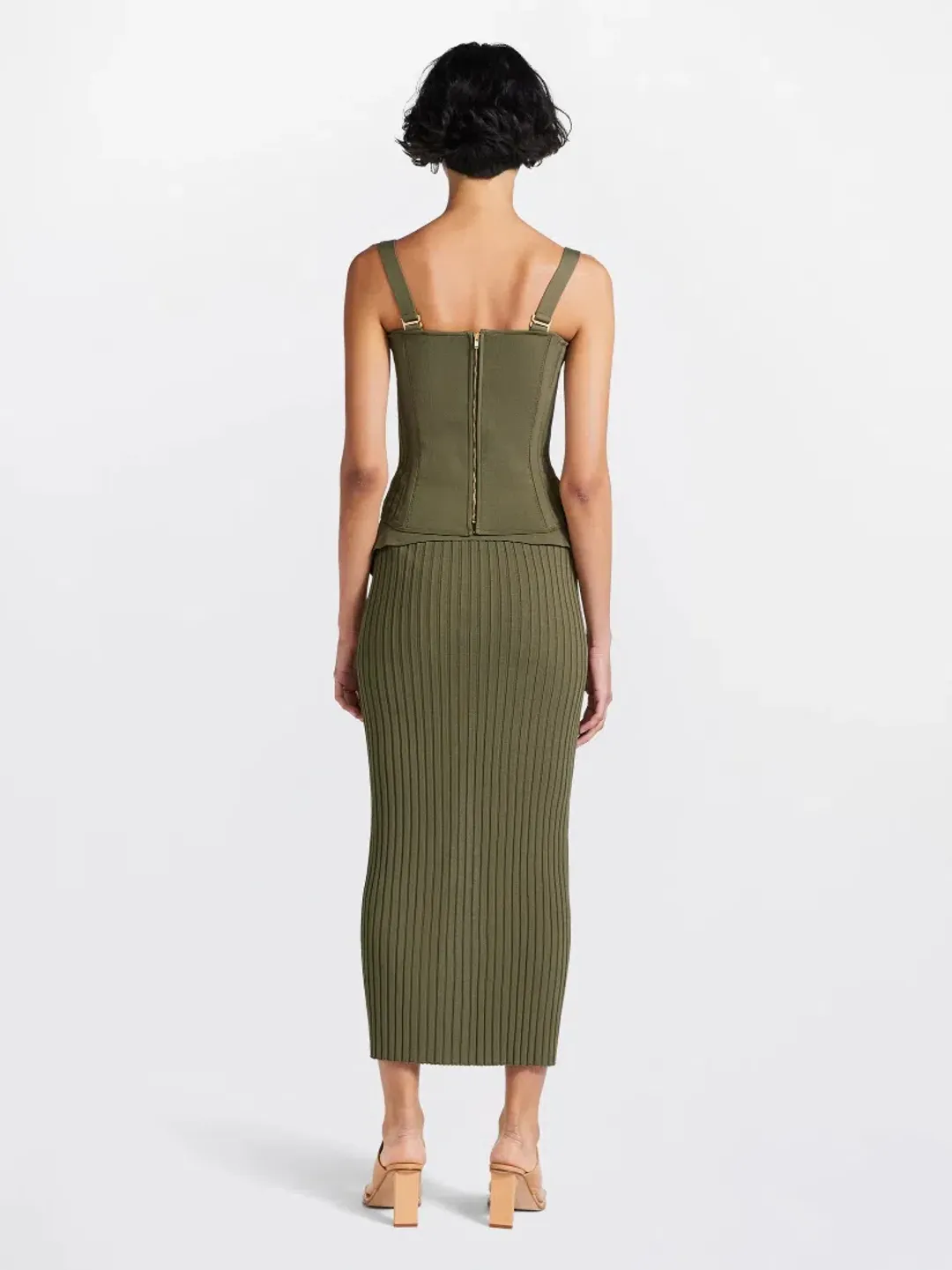 Dion Lee Laced Corset Bodice & Lace Up Eyelet Skirt Set in Moss Size M / Au 10 for rent on The Volte - main image