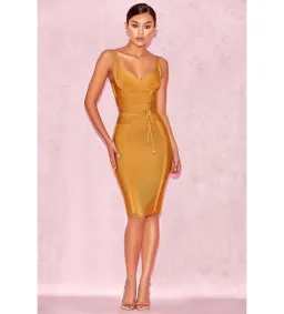 House of CB Belice Tie Waist Bandage Midi Dress Ginger Size S / Au 8 for rent on The Volte - image 1