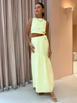 Sir the Label Francesca Asymmetrical Cut Out Dress in Butter Yellow Size 2/AU 10 for rent on The Volte - image 2