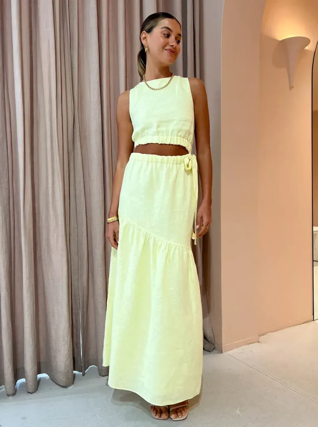 Sir the Label Francesca Asymmetrical Cut Out Dress in Butter Yellow Size 2/AU 10 for rent on The Volte - main image