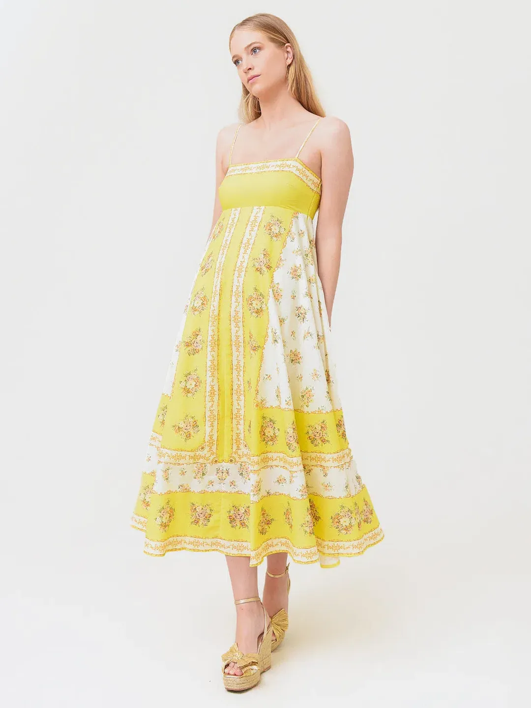 Alemais Catalina Midi Dress Yellow Print Size 12 for rent on The Volte - main image