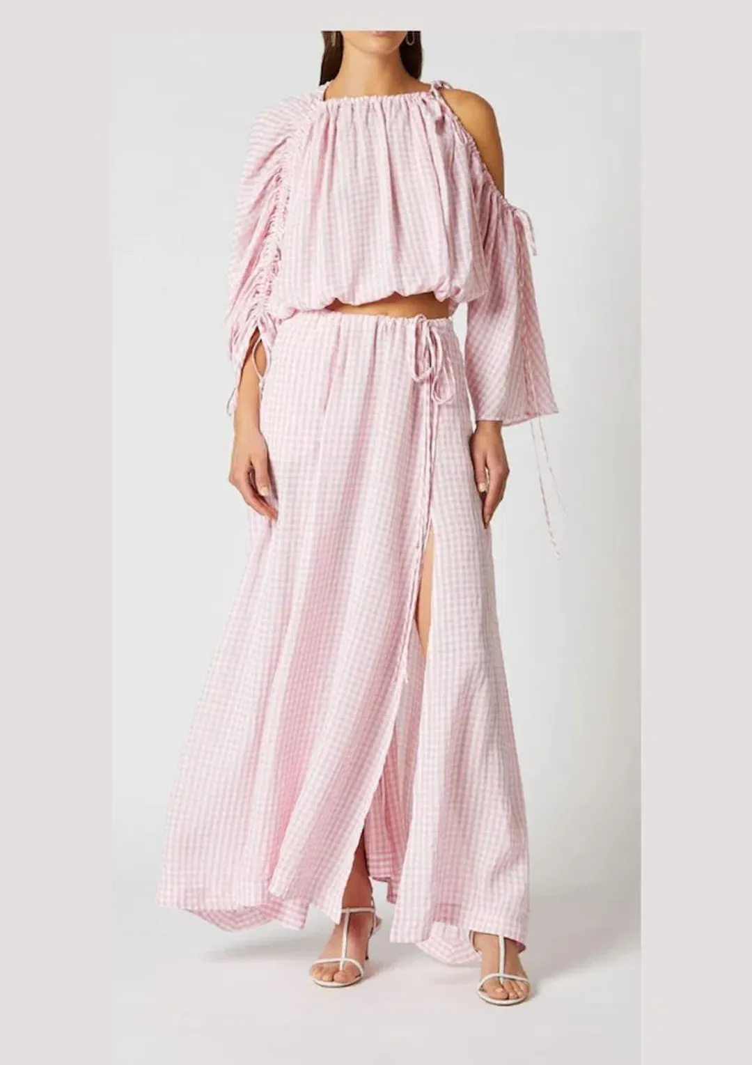 Scanlan Theodore Gingham Drawcord Top and Skirt Set Pink Size AU 10 for rent on The Volte - main image