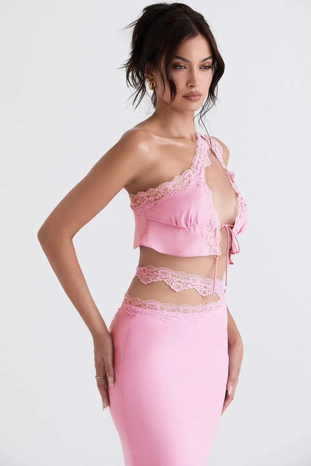 House of CB Lorena Cropped Top & Mathilda Maxi Skirt Set Pink Size 6 for rent on The Volte - main image