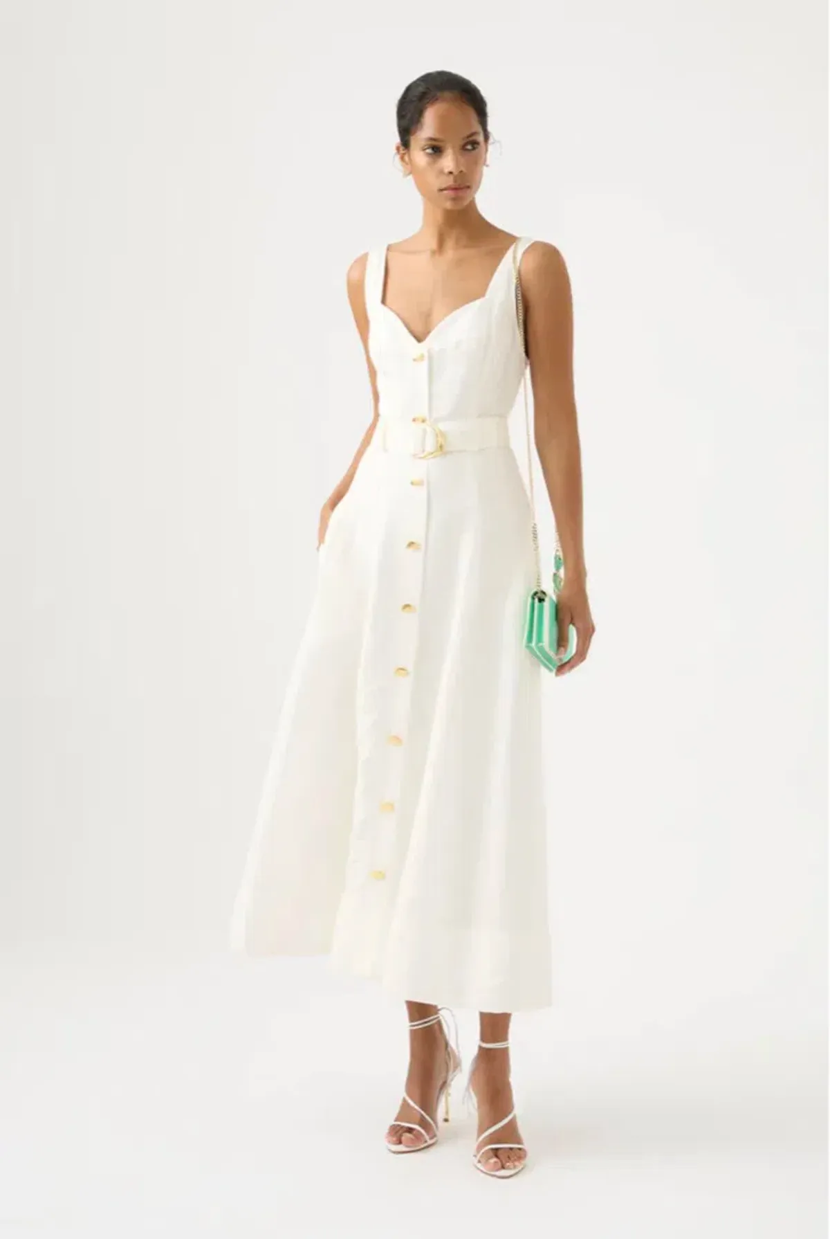 Aje Clay Belted Midi Dress Ivory Size 6 / XS - Image 1