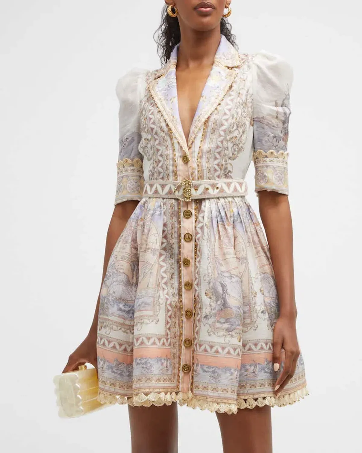 Zimmermann High Tide Mini Shirt Dress Odyssey Print Size 1 / Au 10 - Image 2