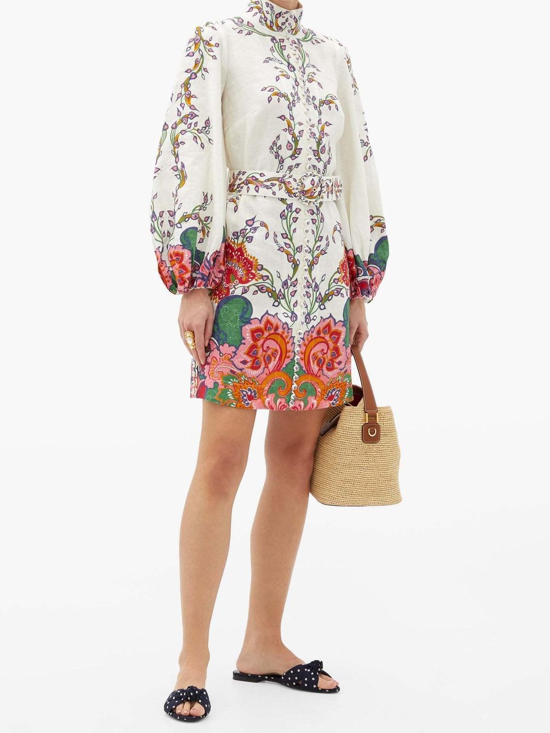 Zimmermann Lovestruck Buttoned Tunic Mini Dress Natural Paisley Floral Size 0 / AU 8 for rent on The Volte - main image