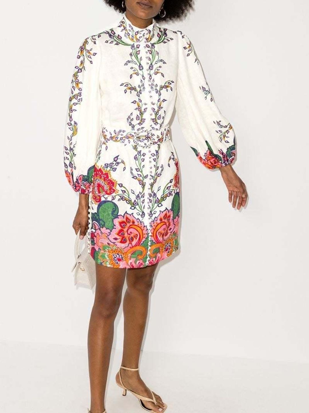 Zimmermann Lovestruck Buttoned Tunic Mini Dress Natural Paisley Floral Size 0 / AU 8 for rent on The Volte - main image