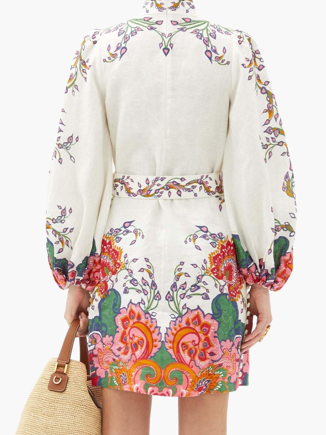 Zimmermann Lovestruck Buttoned Tunic Mini Dress Natural Paisley Floral Size 0 / AU 8 for rent on The Volte - main image