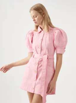 Aje Flora Denim Puff Sleeve Dress Bon Bon Pink Size AU 12 for rent on The Volte - image 2