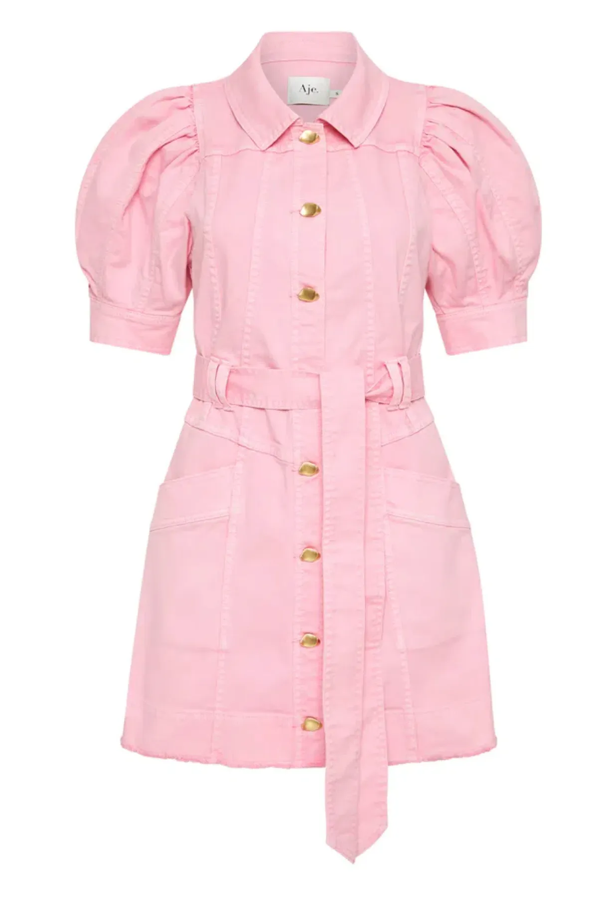 Aje Flora Denim Puff Sleeve Dress Bon Bon Pink Size AU 12 - Image 4