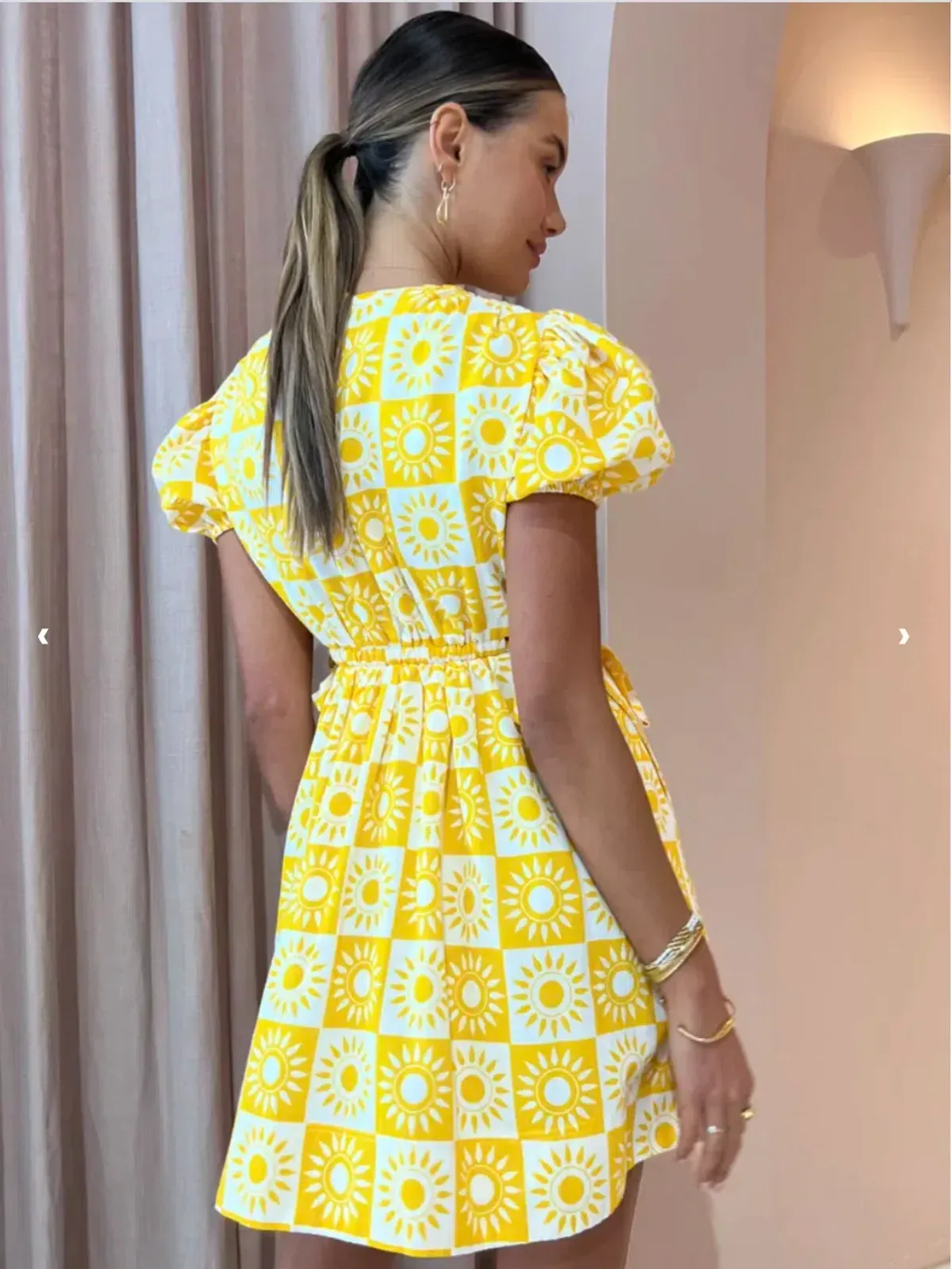 By Nicola Ahoy Plunge Neck Mini Dress Yellow Size AU 8 - Image 2