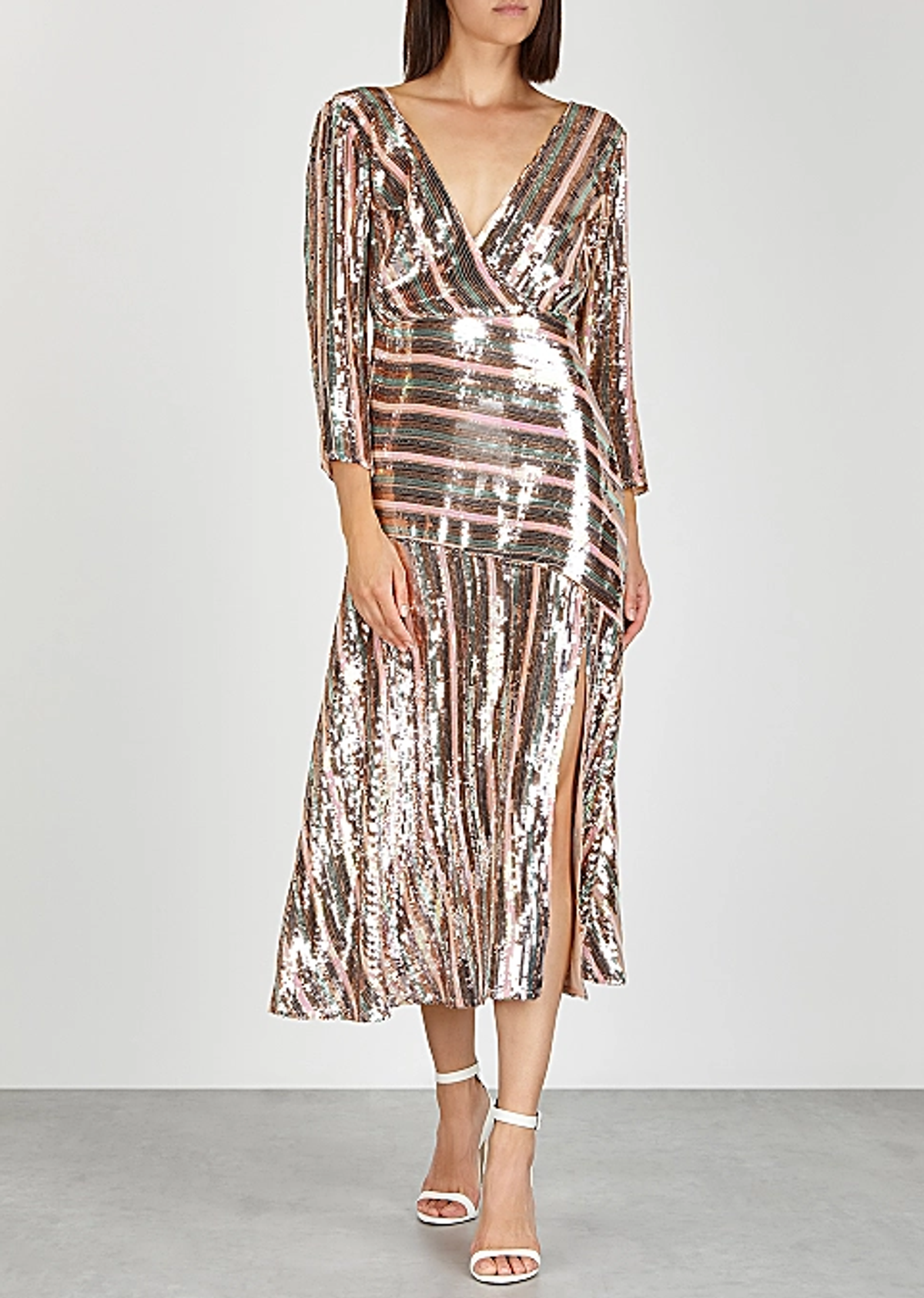 Rixo London Tyra Striped Sequined Crepe Midi Dress Size 8 - Image 1