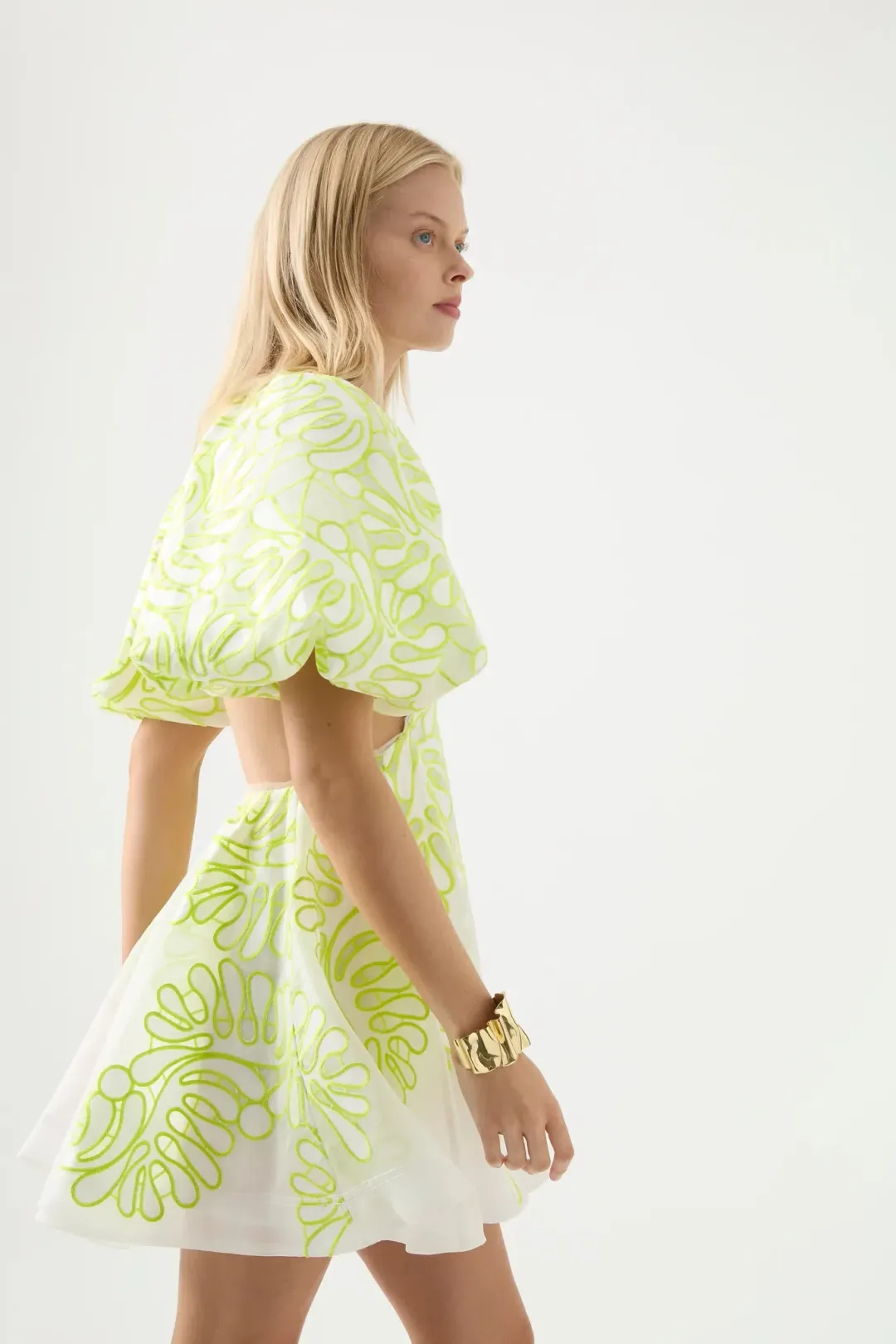 Aje Botanical Applique Mini Dress Yellow Size AU 8 for rent on The Volte - main image