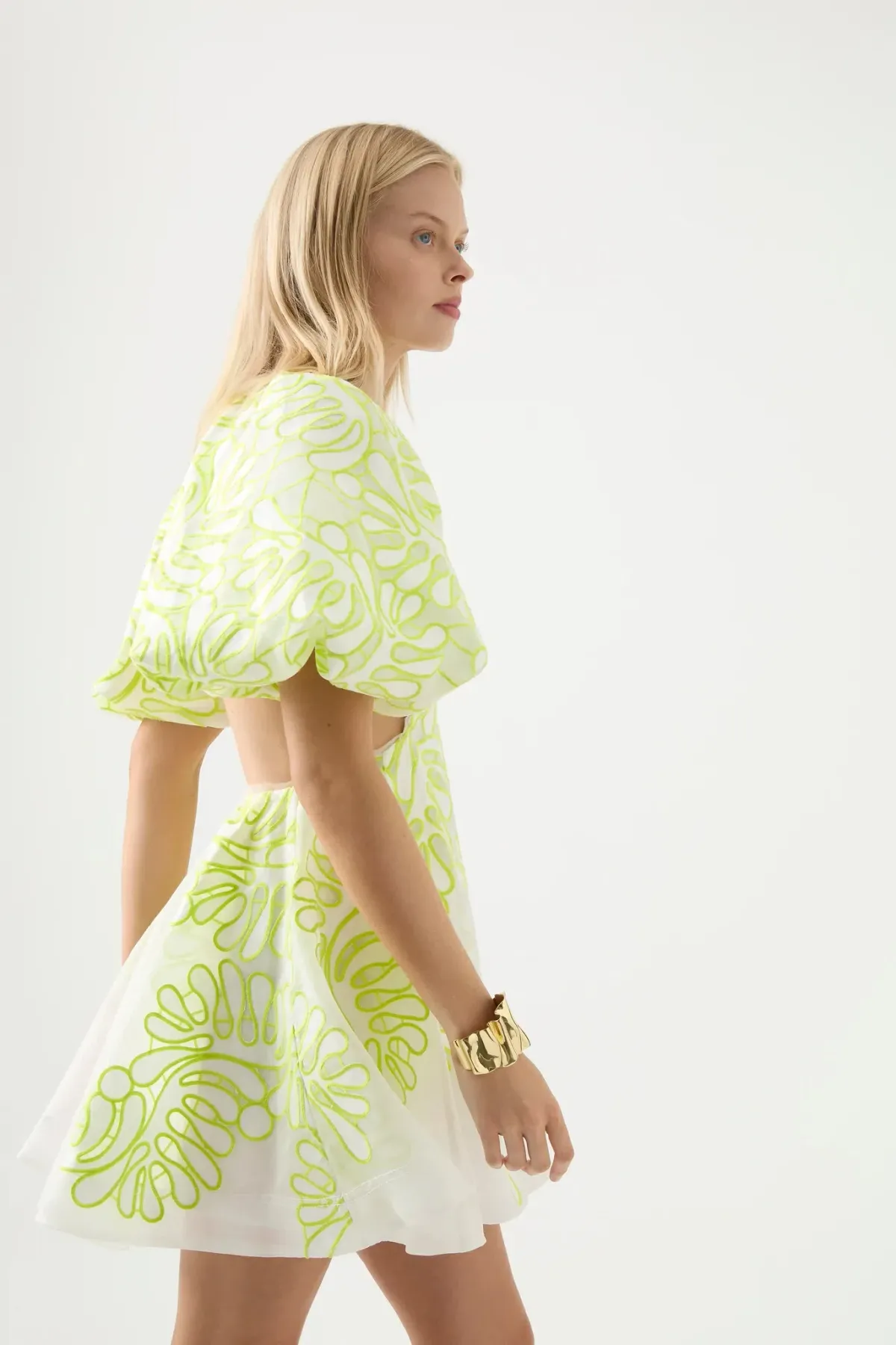 Aje Botanical Applique Mini Dress Yellow Size AU 8 - Image 2