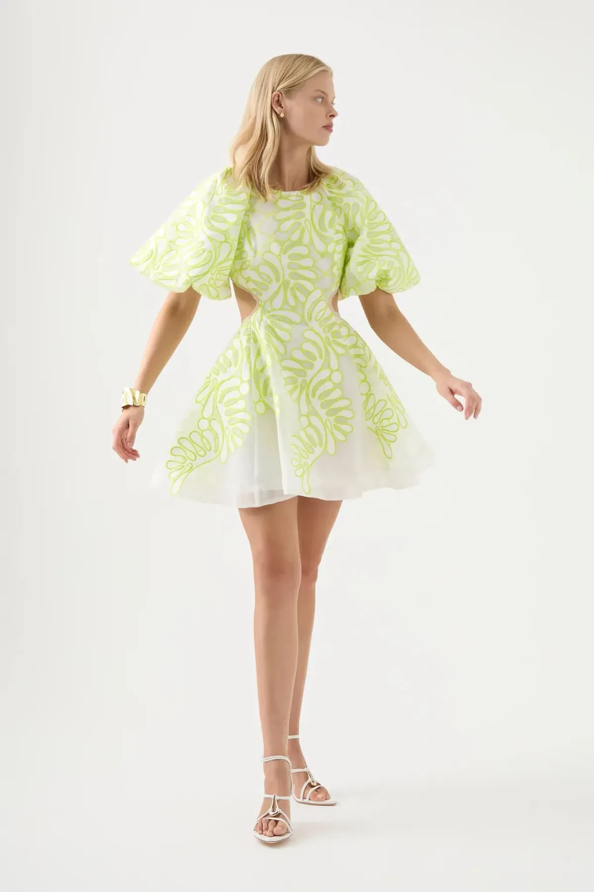 Aje Botanical Applique Mini Dress Yellow Size AU 8 - Image 1