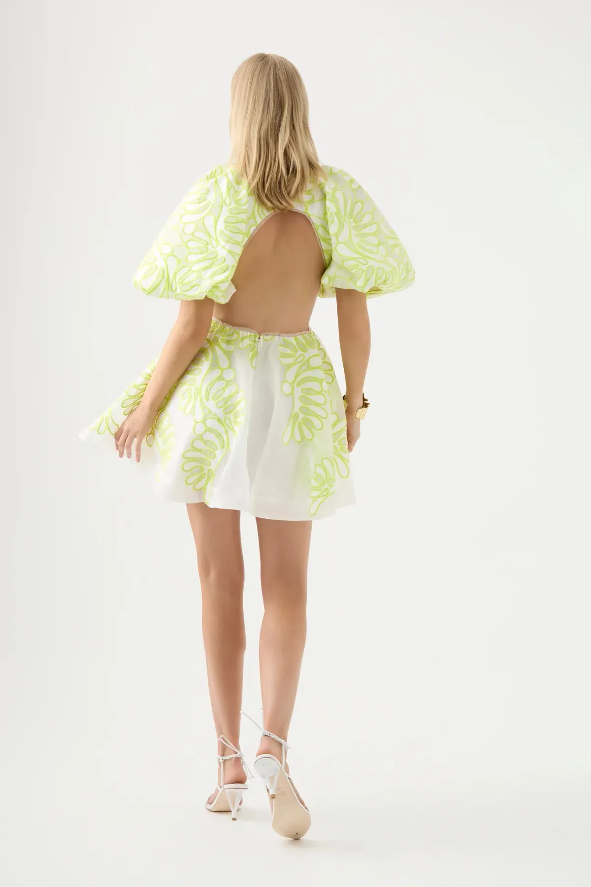 Aje Botanical Applique Mini Dress Yellow Size AU 8 - Image 3
