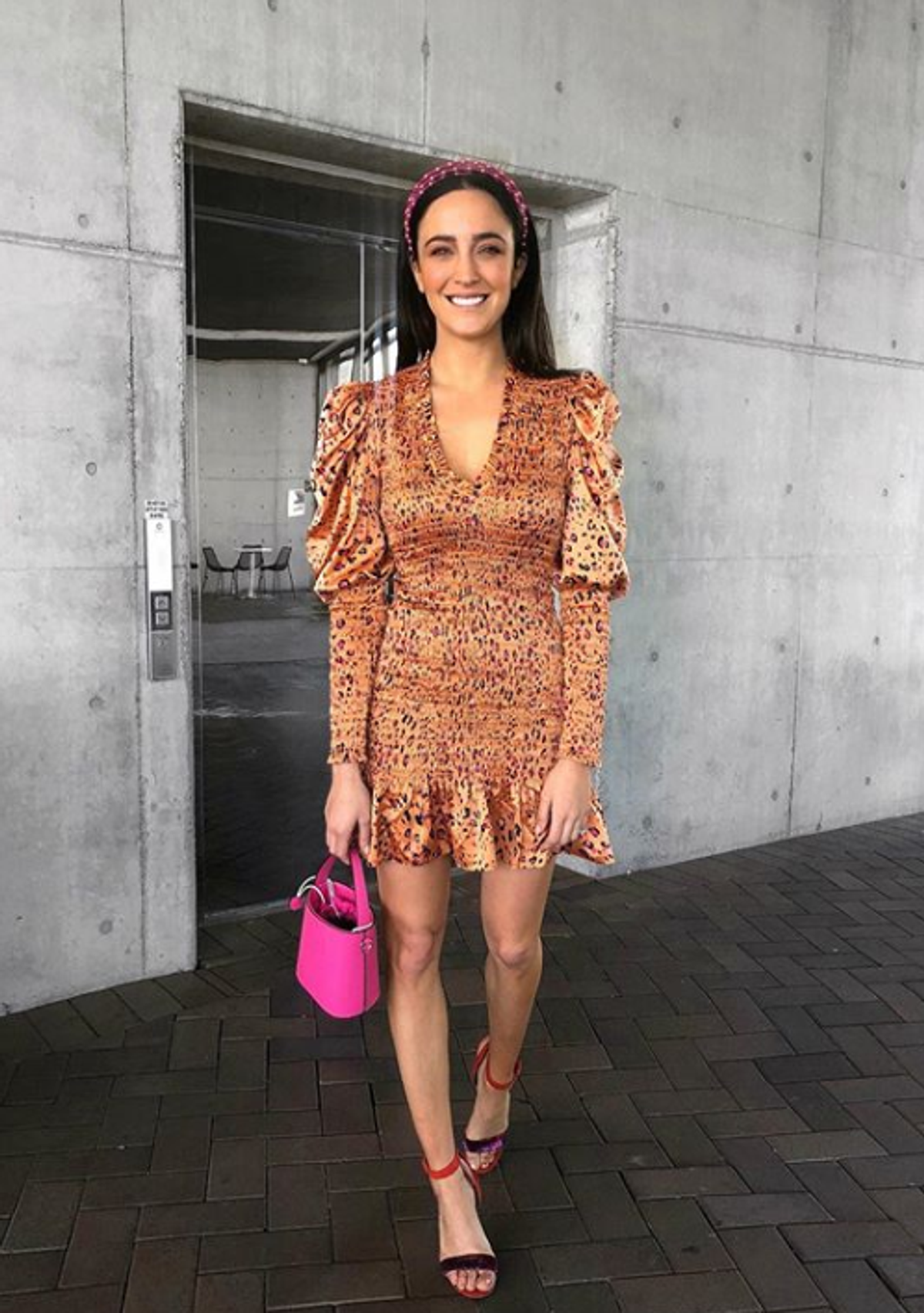 Scanlan Theodore Silk Leopard Shirred Mini Dress Orange Size 10 - Image 2