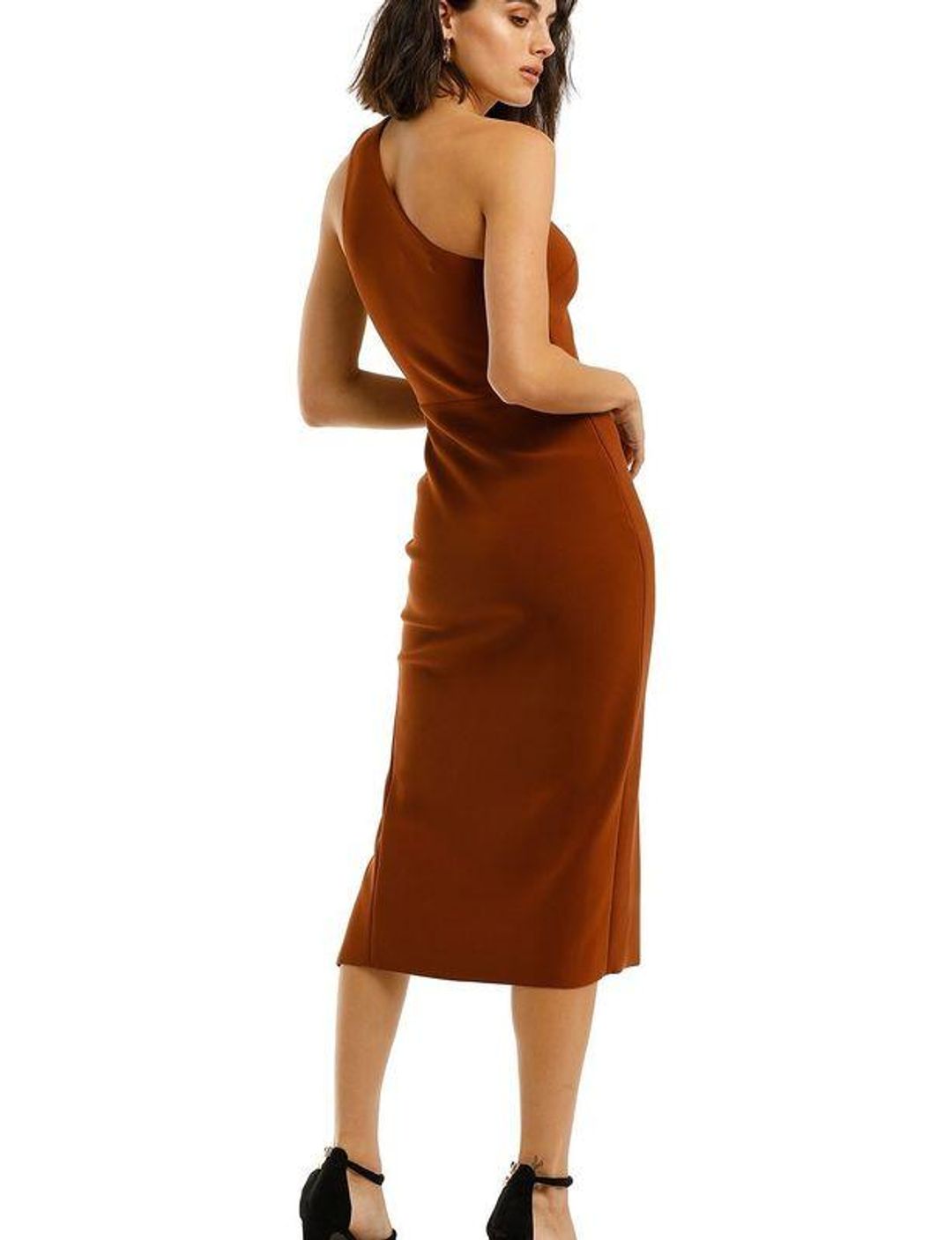 Bec & Bridge Emerald Avenue Asym Midi Dress Copper Size 8 for rent on The Volte - main image
