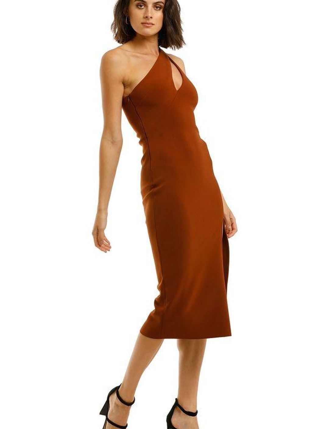 Bec & Bridge Emerald Avenue Asym Midi Dress Copper Size 8 for rent on The Volte - main image